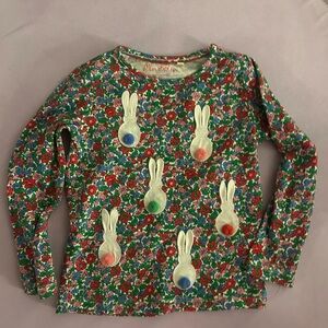 Mini Boden Kids Floral Bunny Shirt - Green and Red